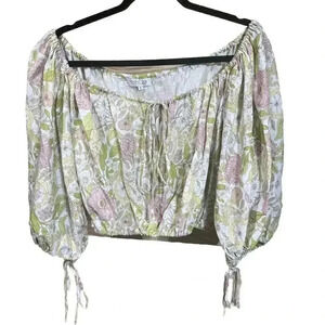NWT Rachel Zoe Size Small Off the Shoulder Floral Crop Top Linen Blend Boho S